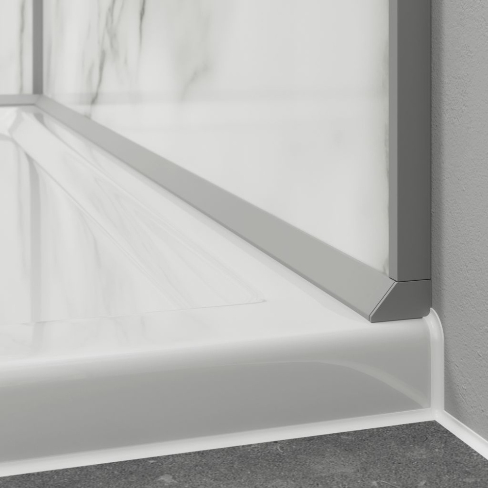 Lifestyle image of the Showerwall Silver Sureseal PVC Seal Kit installed within a shower enclosure